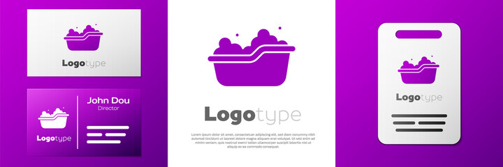Logotype Baby bathtub with foam bubbles inside icon isolated on white background. Logo design template element. Vector.