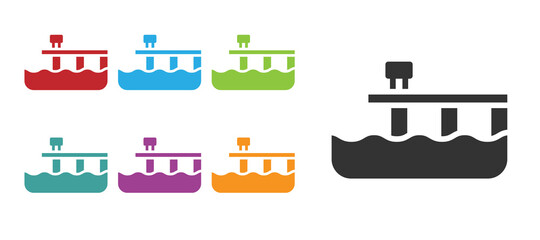 Black Beach pier dock icon isolated on white background. Set icons colorful. Vector.