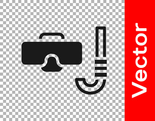 Black Diving mask and snorkel icon isolated on transparent background. Extreme sport. Diving underwater equipment. Vector.