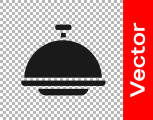 Black Covered with a tray of food icon isolated on transparent background. Tray and lid sign. Restaurant cloche with lid. Vector.