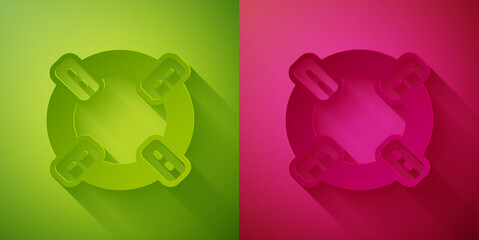 Paper cut Lifebuoy icon isolated on green and pink background. Lifebelt symbol. Paper art style. Vector.