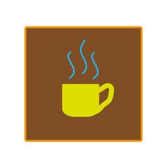 A painted Cup of tea or coffee. Hot drink. Can be used for menu, print, invitation, postcard, banner. Flat design style.