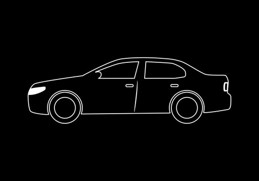 Modern car sedan flat icon. Art line illustration isolated on a black background.