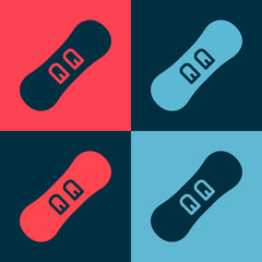 Pop art Snowboard icon isolated on color background. Snowboarding board icon. Extreme sport. Sport equipment. Vector.