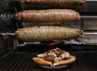 kokorec made with sheep bowel cooked in wood fired owen.