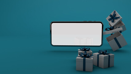 Cyber Monday sales mock up smartphone with gift. 3D Render