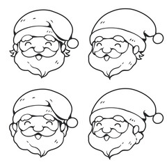 Doodle of Santa's smiling face cartoon clipart. Vector illustration on white background. Cute character cartoon decoration. Winter holiday merry Christmas theme.