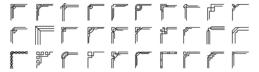 Set Hand Draw Of Corners Different Shapes Flower Decoration Vector Design Doodle Sketch Style For Wedding And Banner