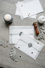envelopes transparent on the table sealed with sealing wax