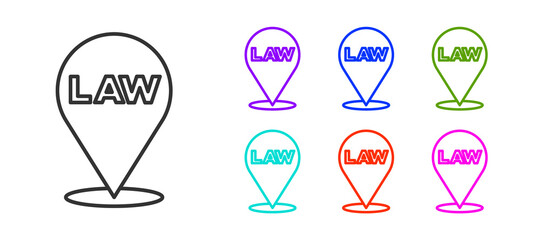 Black line Location law icon isolated on white background. Set icons colorful. Vector.