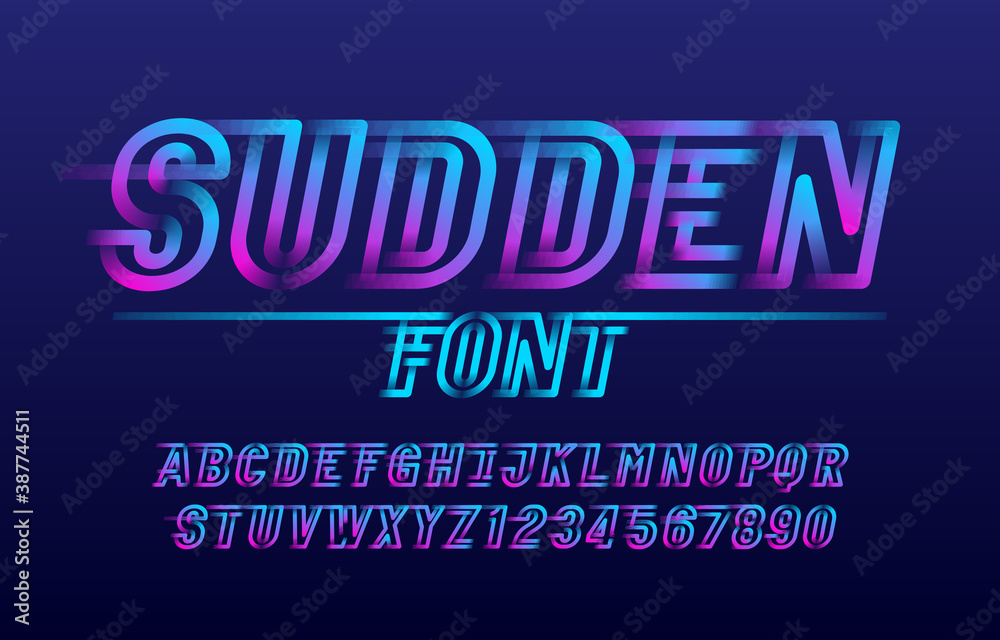 Fototapete sudden alphabet font. fast speed effect letters and numbers. stock vector typescript for your design