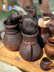 Viking jugs on wood table