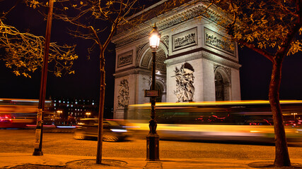 Long exposure of the Arc de Triomphe in Paris at night