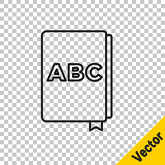 Black line ABC book icon isolated on transparent background. Dictionary book sign. Alphabet book icon. Vector.