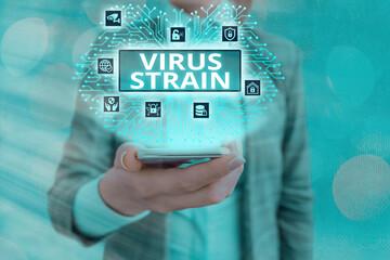 Conceptual hand writing showing Virus Strain. Concept meaning Another genetic variant derived from...