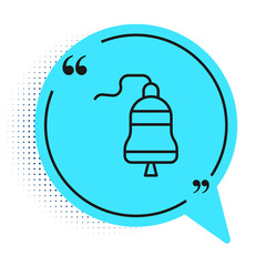 Black line Ship bell icon isolated on white background. Blue speech bubble symbol. Vector.