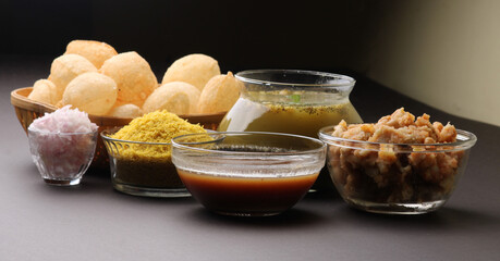 indian traditional food name pani puri or Golgappa, gol gappa or panipuri, the indian chat food. © Ojas