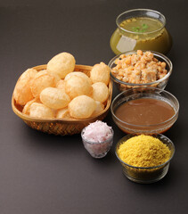 indian traditional food name pani puri or Golgappa, gol gappa or panipuri, the indian chat food. © Ojas
