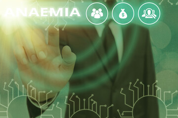 Writing note showing Anaemia. Business concept for a condition marked by a deficiency of hemoglobin...