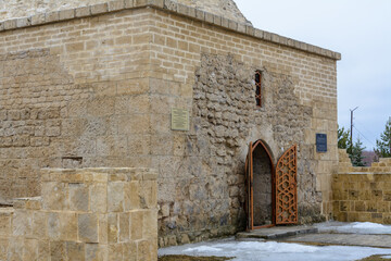 Bulgarian settlement. Limestone Khan's tomb on a cloudy spring day in Bolgar.