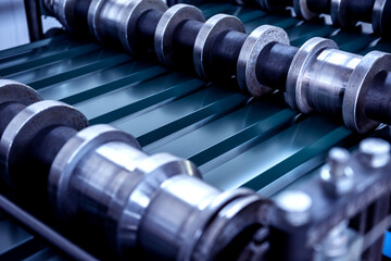 Metal sheet forming machine at the modern metalwork factory.