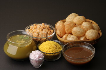 indian traditional food name pani puri or Golgappa, gol gappa or panipuri, the indian chat food. © Ojas