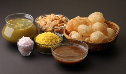 indian traditional food name pani puri or Golgappa, gol gappa or panipuri, the indian chat food. © Ojas
