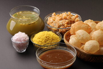 indian traditional food name pani puri or Golgappa, gol gappa or panipuri, the indian chat food. © Ojas