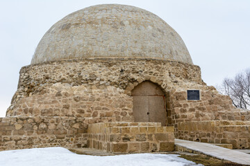 Bulgarian settlement. Limestone Northern Mausoleum on a cloudy spring day in Bolgar.