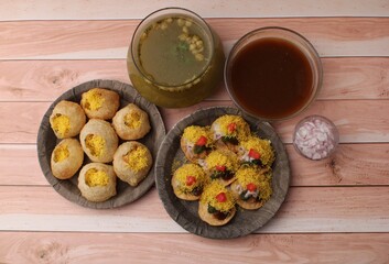 Bombay chat food golgappa/panipuri and sev-poori