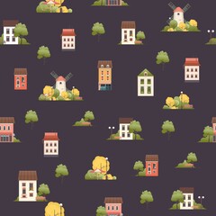 seamless pattern small houses two floors