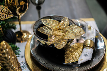 Decoration of Christmas table, xmas concept.