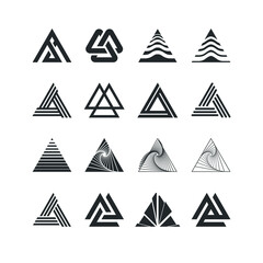 Triangle logo set collection - abstract prism geometric shape graphic geometry line futuristic polygonal layout marketing perspective corporate tech delta spectrum business - obrazy, fototapety, plakaty