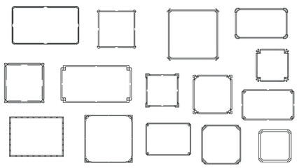 Set Black Simple Line Frame Collection Doodle Square Floral Frame Leaves Elements Vector Design Style Sketch Isolated Illustration For Banner