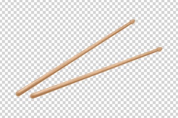 Vector realistic isolated drumsticks on the transparent background. Concept of drum playing. - obrazy, fototapety, plakaty
