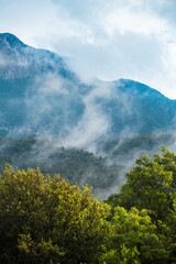 Low clouds over a mountain valley in Turkey.