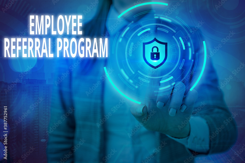 Poster conceptual hand writing showing employee referral program. concept meaning employees are rewarded fo