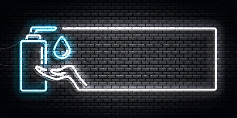 Vector realistic isolated neon sign of Sanitizer frame logo for invitation decoration and template covering.