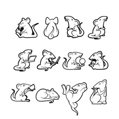 Mouse logo set collection mascot illustration - cartoon character posing rat little domestic animal vector mammal cute tail fun funny young zoo laboratory standing cheese