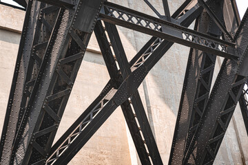 Details of the Bloor Street bridge girders in Toronto. Concrete pier detail in the background.