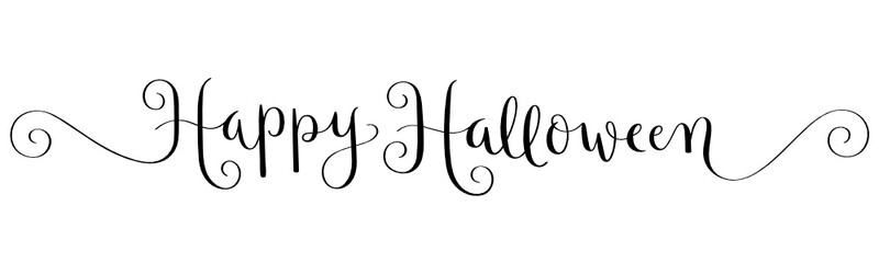 HAPPY HALLOWEEN black vector brush calligraphy banner with spiral swashes