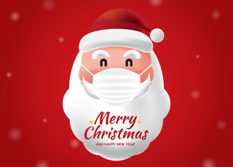 Santa Claus wearing a protective face mask on red background