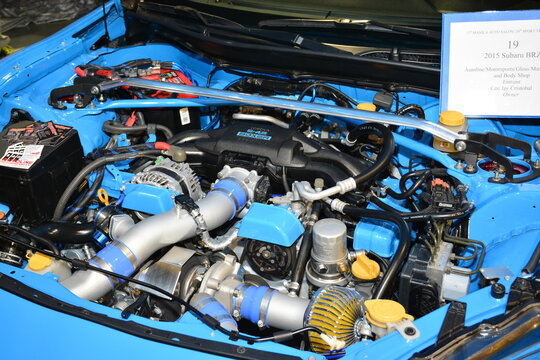 Subaru brz motor engine at Manila Auto Salon car show in Pasay, Philippines