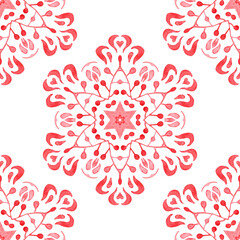 Red seamless ornamental watercolor arabesque paint tile pattern for fabric
