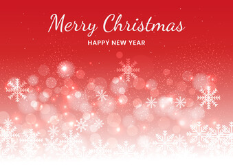 Christmas red background of snowflakes and bokeh.