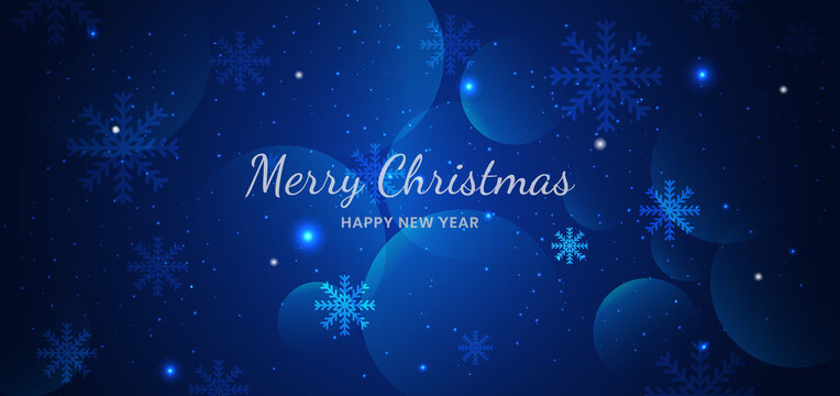 Banner merry chistmas snowflakes blue background design.