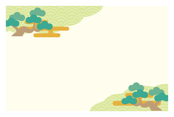 和風背景素材　青海波の雲と松の木
