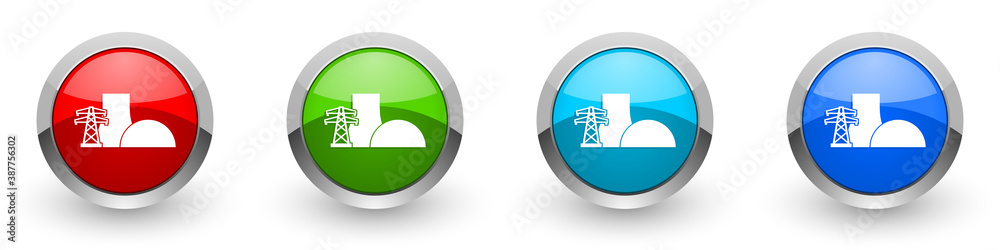 Poster nuclear power plant silver metallic glossy icons, set of modern design buttons for web, internet and