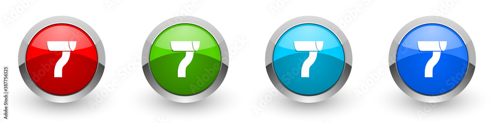 Poster Gutter silver metallic glossy icons, set of modern design buttons for web, internet and mobile applications in four colors options isolated on white background