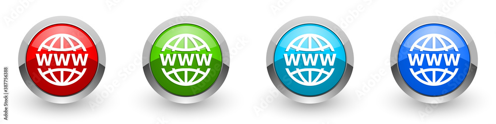 Fototapete web, www and internet silver metallic glossy icons, set of modern design buttons for web, internet a